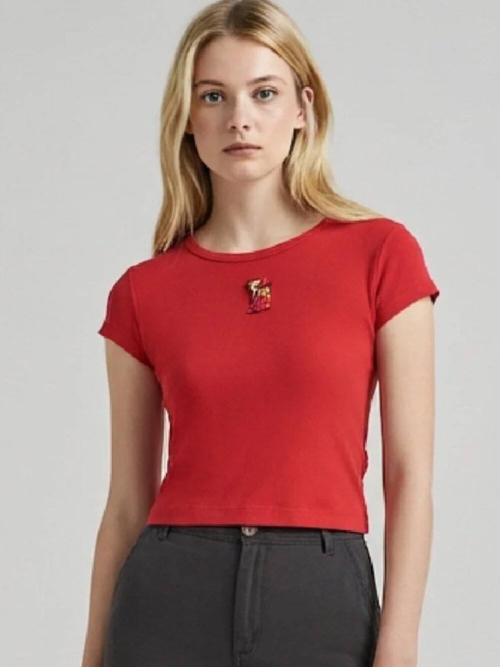 Brandy Melville John Galt Red Tee with Embroidered Deer